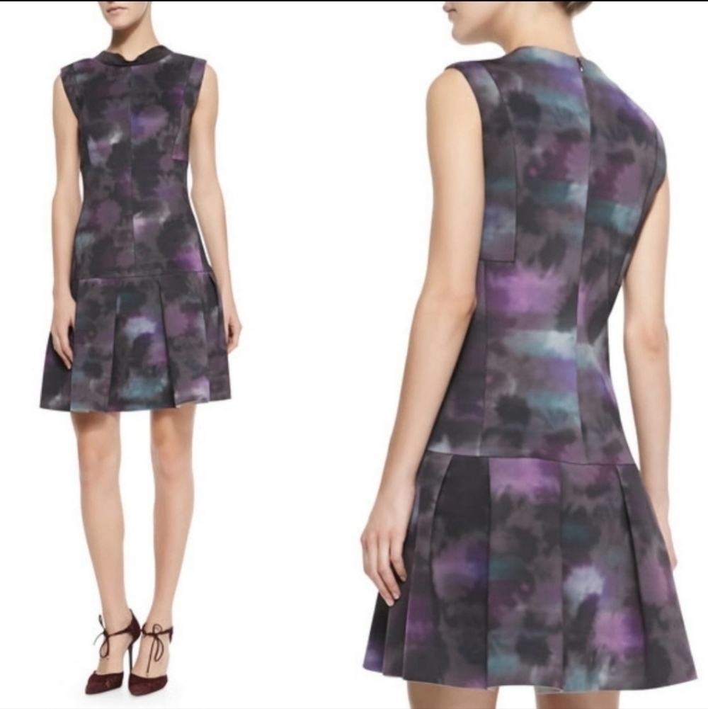 Rebecca Taylor Floral Haze Mock Neck Pleated Sheath Dress